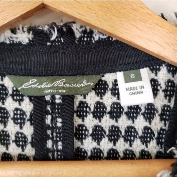 Eddie Bauer | Black White Tweed Open Blazer Size 6 - Picture 5 of 5